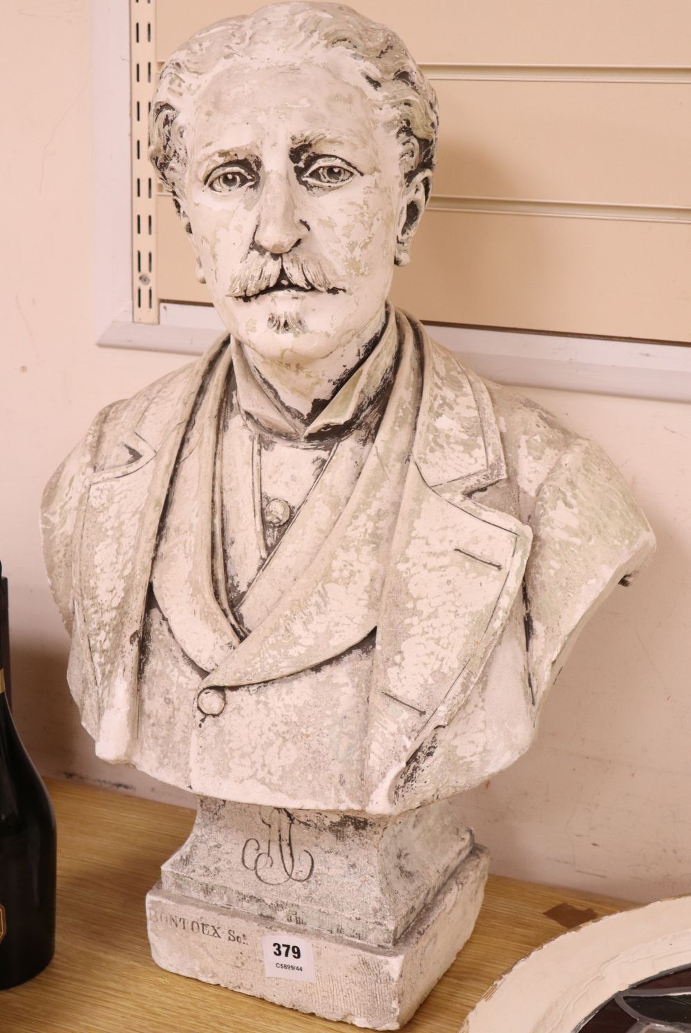A French plaster bust of a gentleman, signed Bontoux, c.1890, height 69cm